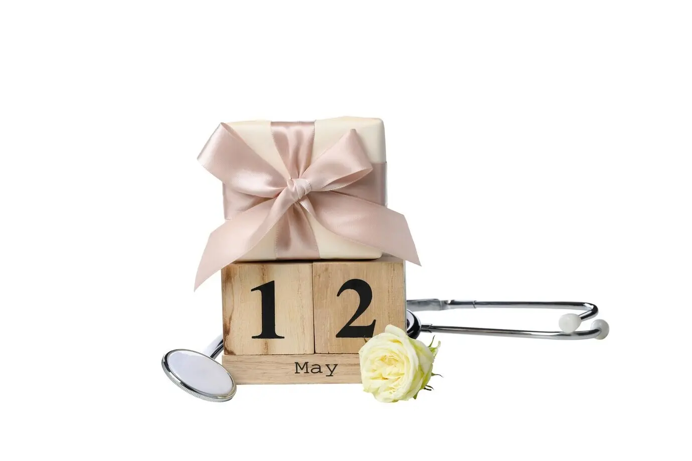 Komposition zum internationalen Tag der Pflegekräfte und Ärzte, freigestellt auf weißem Hintergrund.